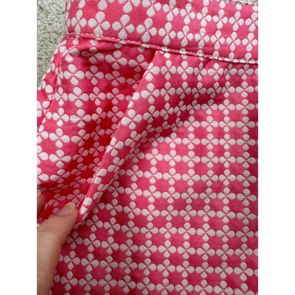 Brooks Brothers 346 Pink White Geometric Clover Pencil Skirt Size 2 Side Zip
